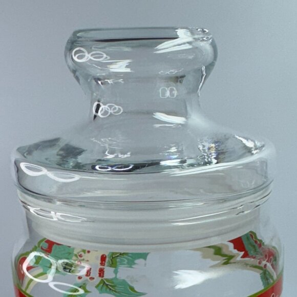 Vintage Clear Glass Canister Candy Jar Container Poinsettia Christmas with Lid - Picture 3 of 8